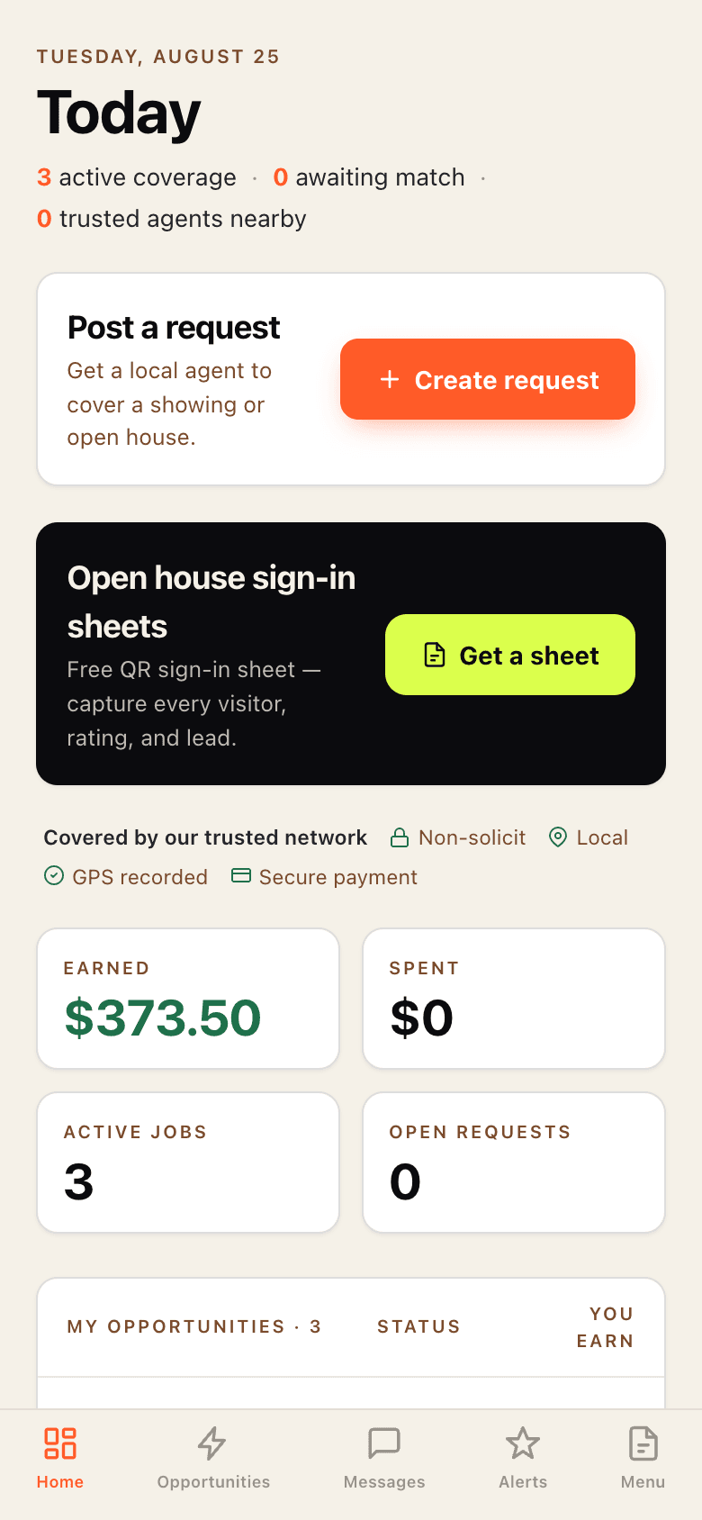 The same dashboard in the ShowingMarket mobile app
