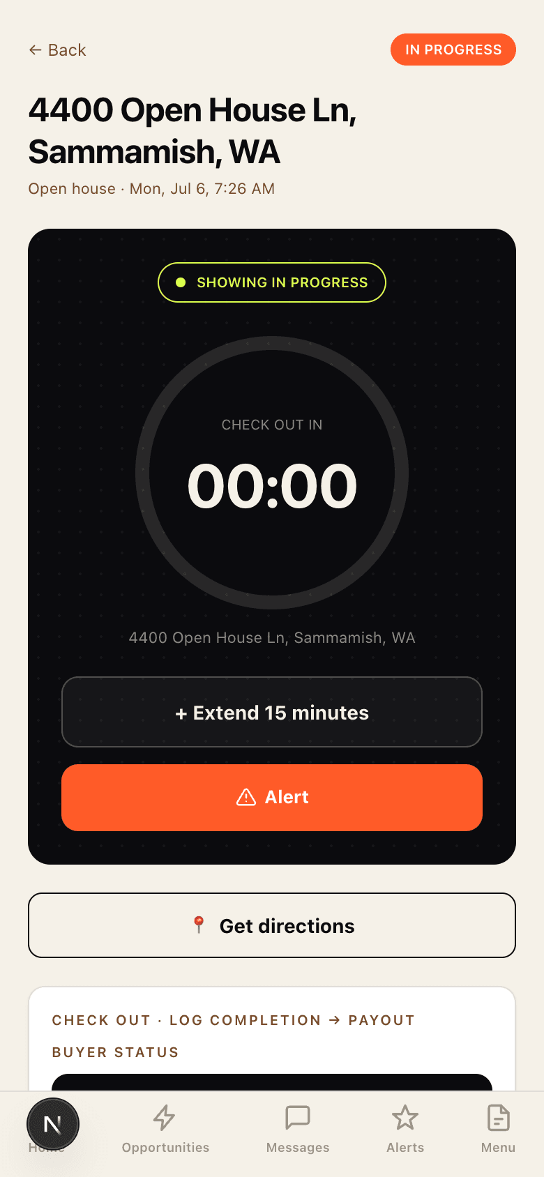 Mobile job view with check-in